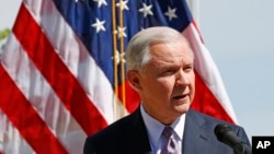 Attorney General Jeff Sessions speaks at a news conference after touring the U.S.-Mexico border with border officials in Nogales, Arizona, April 11, 2017.