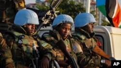 FILE - Peacekeepers from Rwanda are seen at the airport in South Sudan's capital Juba, Sept. 2, 2016.