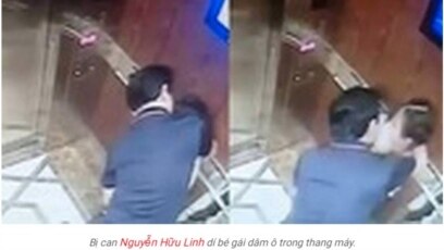 Hình ảnh ông Nguyễn Hữu Linh, cựu Viện phó VKSND Đà Nẵng, tìm cách ôm hôn một bé gái. Ông Linh vừa bị Công an Quận 4 TP HCM khởi tố.