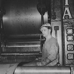 A steel worker at a rolling mill in Pittsburgh, Pennsylvania