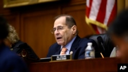 Ketua Komite Yudisial DPR AS Jerrold Nadler dalam sidang dengar-pendapat tanpa mantan kuasa hukum Gedung Putih, Don McGahn, yang menjadi tokoh kunci pada penyelidikan jaksa khusus Robert Mueller di Capitol Hill, Washington, 21 Mei 2019.