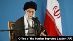 FILE - Iran's Ayatollah Ali Khamenei speaks during a meeting with students in Tehran, Iran, Nov. 3, 2015. 