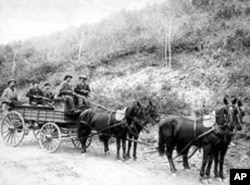 This photo of a Wells Fargo treasure wagon, used to haul gold out of the hills near Deadwood, South Dakota, was taken in 1890.