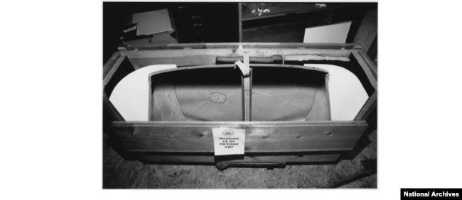 The windshield that was removed from the presidential limousine that carried President John F. Kennedy during the assassination on Nov. 22, 1963, is one of the artifacts held by the National Archives.