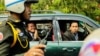A car driving Kem Sokha leaves the court after testifying at the “Conspiring With Foreign State” in Phnom Penh, Cambodia, January 16th, 2020. (Malis Tum/VOA Khmer)