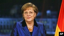 German Chancellor Angela Merkel after her annual New Year's speech at the chancellery in Berlin, Dec. 30, 2011