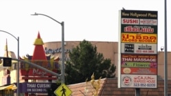 Signs advertise of Thai restaurants and shops along Hollywood Boulevard in Thai Town Los Angeles, CA (March, 2019)