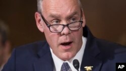 Interior Secretary-designate Ryan Zinke testifies on Capitol Hill, Jan. 17, 2017, at his confirmation hearing before the Senate Energy and Natural Resources Committee.