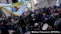 Bosnia and Herzegovina -- War veterans protest in front of the Parliament of Federation of Bosnia and Herzegovina, in Sarajevo, February 28, 2019. Foto: RSE/RL