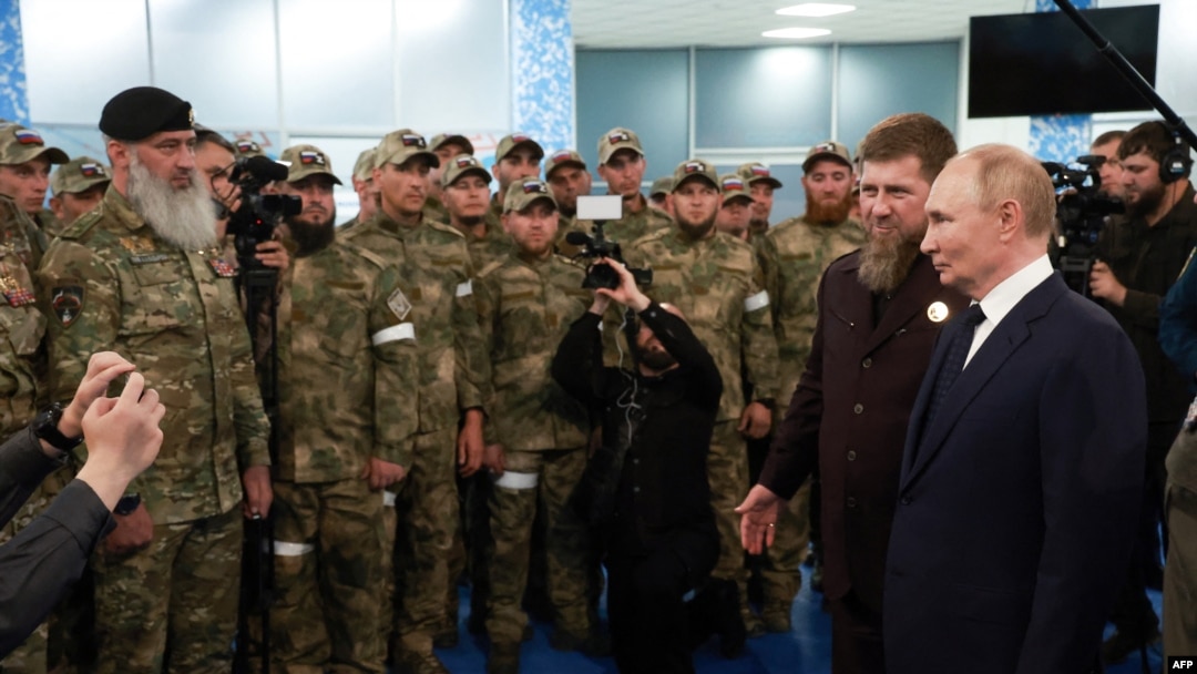 Рамзан Кадыров и Владимир Путин в центре подготовки спецназа а в Гудермесе, Чечня. август 2024.