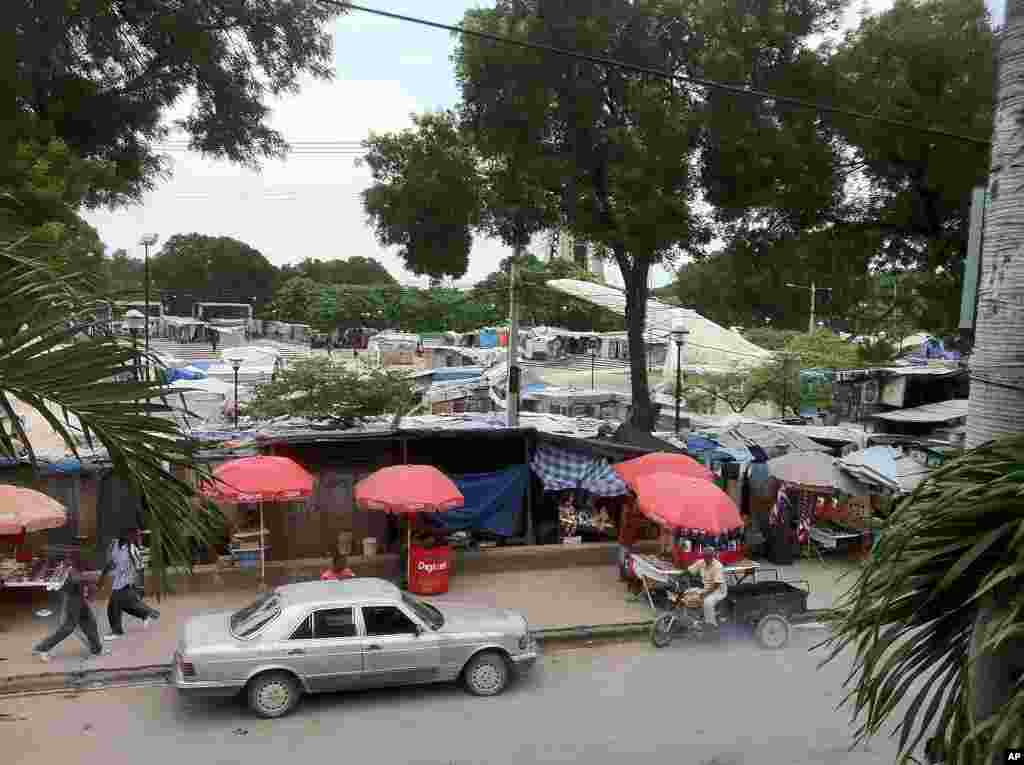 A tent city in downtown Port-au-Prince
