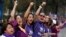 About 200 women form a human chain calling for an end to gender violence, on the eve of International Women's Day in central Mexico City, March 7, 2020. Protests against gender violence in Mexico have intensified in recent years.