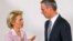 German Defense Minister Ursula von der Leyen (L) talks with NATO Secretary General Jens Stoltenberg during a NATO defense ministers meeting at the Alliance's headquarters in Brussels, Belgium, Feb.10, 2016.
