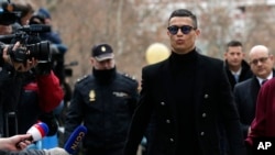 Juventus forward Cristiano Ronaldo arrives at court in Madrid, Spain, Jan. 22, 2019.
