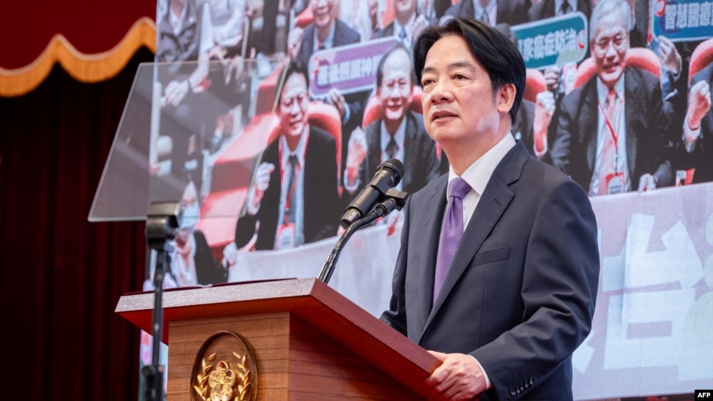 台湾总统赖清德在台北总统府举行的记者会上讲话。(图片来源：台湾总统府/法新社，2024年6月19日)(photo:VOA)