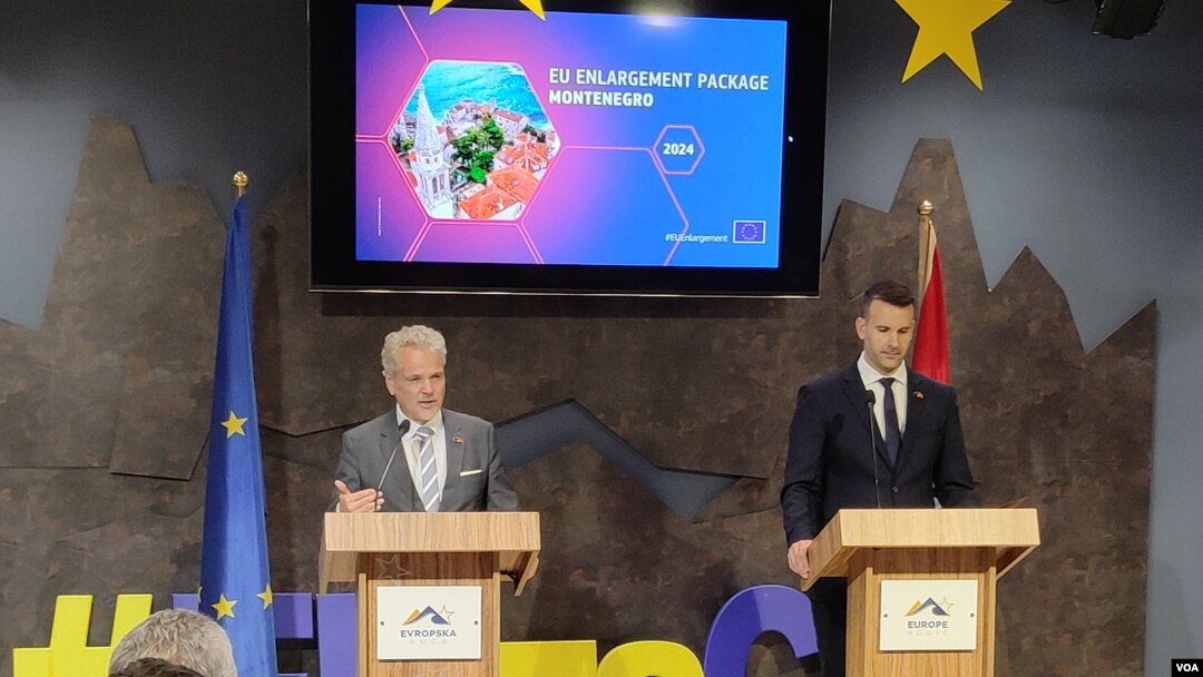 Ambasador EU u Crnoj Gori Johan Satler i Milojko Spajic, premijer Crne Gore (Foto: VOA/Jovo Radulović)