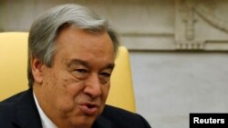 FILE - United Nations Secretary General Antonio Guterres delivers remarks to reporters.