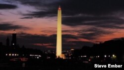 The Washington Monument as seen from the west front of the U.S. Capitol. The Lincoln Memorial is just beyond the Monument.