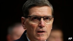 US Central Command commander Gen. Jospeh Votel testifies at the Senate Committee on Armed Services on Capitol Hill in Washington, March 13, 2018. 