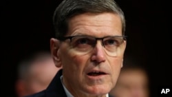 FILE - U.S. Central Command commander Gen. Jospeh Votel testifies before the Senate Armed Services Committee on Capitol Hill in Washington, March 13, 2018. 