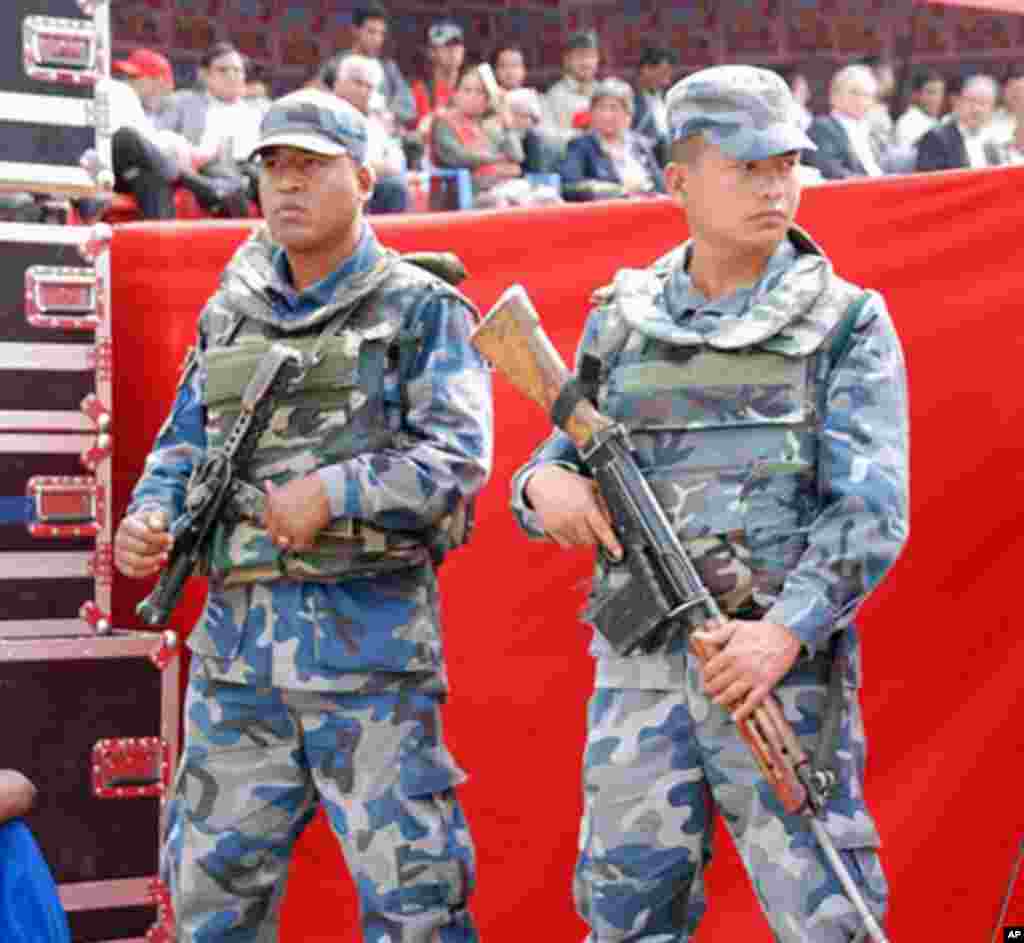 Police guarding Maoist leaders at May Day rally