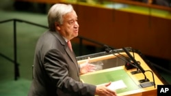 United Nations Secretary-General Antonio Guterres addresses the 74th session of the United Nations General Assembly at U.N. headquarters, Sept. 24, 2019. 