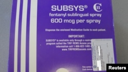 Sekotak obat mengandung Fentanyl, Subsys, yang diproduksi oleh Insys Therapeutics Inc, dalam foto yang dirilis oleh Kantor Jaksa Distrik Selatan Alabama.
