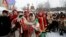 Ukrainians wearing traditional costumes sing Kolyadky or Ukrainian Christmas Carols, as a part of Orthodox Christmas in Kyiv.