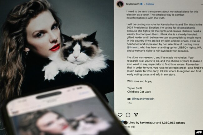 Taylor Swift, sosyal medya hesabından Kamala Harris'i desteklediğini açıkladı.