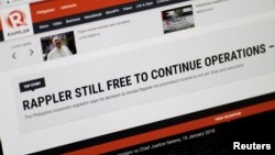 Illustration of the Rappler website, Jan.16, 2018. Philippines' presidential spokesman Harry Roque said President Rodrigo Duterte had not influenced the corporate regulator's decision to revoke the license of prominent digital outlet Rappler. 