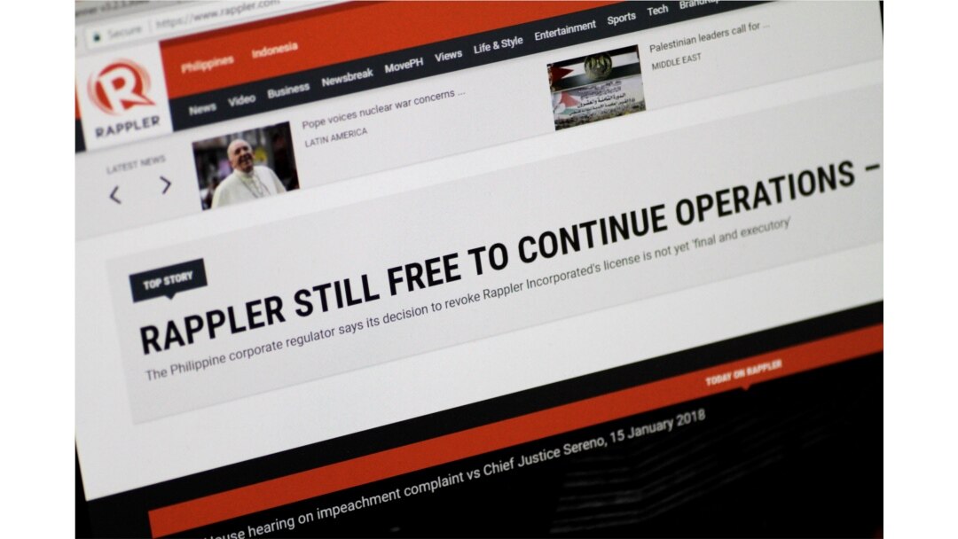 FILE - A photograph of the Rappler website is seen Jan.16, 2018.