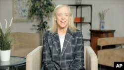 In this image from video, Meg Whitman, chairwoman and CEO of Hewlett-Packard, speaks during the first night of the Democratic National Convention on Aug. 17, 2020.