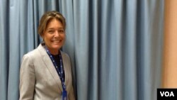 FILE: Director of the nonprofit Education Cannot Wait Yasmine Sherif. Taken by L. Schlein/VOA Oct. 5, 2019.