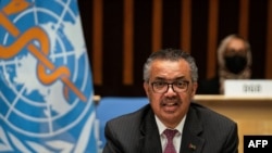 FILE - WHO Director-General Tedros Adhanom Ghebreyesus speaks during the World Health Assembly in Geneva, May 24, 2021.(AFP/WHO)