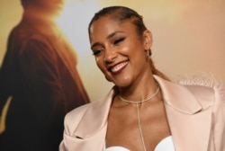 FILE - Amanda Seales arrives at the Los Angeles premiere of "Harriet" at the Orpheum Theatre, Oct. 29, 2019.