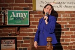 Democratic presidential candidate Sen. Amy Klobuchar, D-Minn., addresses a gathering at Barley's Taproom in Council Bluffs, Iowa, Jan. 28, 2020.