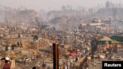 A general view of a Rohingya refugee camp after a fire burned down all the shelters in Cox's Bazar, Bangladesh, March 23, 2021.
