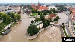 In this file photo, a drone captures views of the Oder river during flooding in Wroclaw, Poland September 19, 2024. (Reuters)