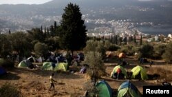 FILE - View of makeshift camp for refugees and migrants on the Greek island of Samos, October 20, 2017. 