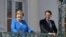 German Chancellor Angela Merkel welcomes Italian Prime Minister Giuseppe Conte before a meeting at the German governmental guest house in Meseberg, outside Berlin, Germany, July 13, 2020. 