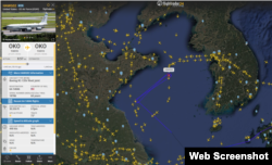미 공군 정찰기 리벳조인트가 9일 한반도 인근 서해 해상을 날고 있다. 자료=Flightradar24