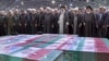 علی خامنه‌ای،‌رهبر جمهوری اسلامی، و دیگر مقامات ارشد نظام در حال خواندن نماز میت برای ابراهیم رئیسی و دیگر همراهان کشته‌شده او ( ۲ خرداد ۱۴۰۳)
