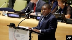 Le président mozambicain Filipe Nyusi, Sommet des Nations Unies pour les réfugiés et les migrants, le 19 septembre 2016. (AP Photo/Richard Drew) 