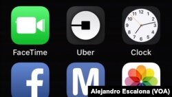 Aplicación de Uber en un teléfono iPhone. Washington, D.C. 1-3-18.