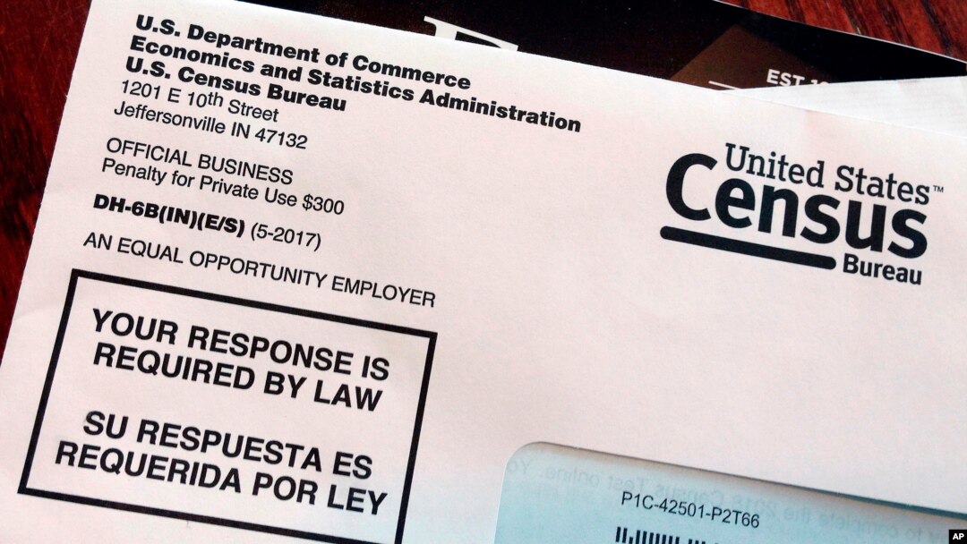 FILE - This March 23, 2018, file photo shows an envelope containing a 2018 census letter mailed to a U.S. resident as part of the nation's only test run of the 2020 Census.