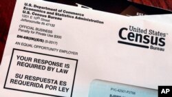 FILE - This March 23, 2018, file photo shows an envelope containing a 2018 census letter mailed to a U.S. resident as part of the nation's only test run of the 2020 Census.