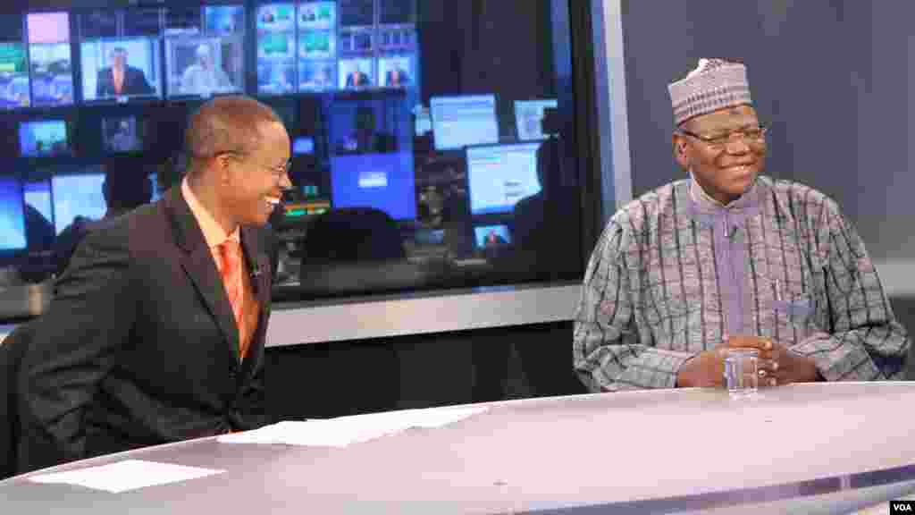 Jigawa State Governor Sule Lamido (R) is interviewed by Vincent Makori (L), host of &#39;Africa 54.&#39;