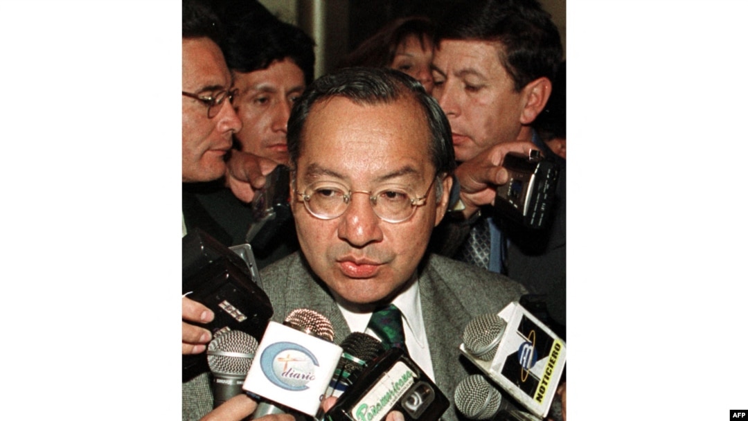 (FILES) US ambassador to Bolivia Manuel Rocha talks to the press on July 11, 2001.