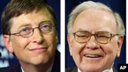 Milyarder AS, Bill Gates (kiri) dan Warren Buffet berada di urutan pertama dan ketiga daftar orang terkaya di dunia versi majalah Forbes 2016 (foto: dok).