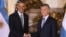 U.S. President Barack Obama shakes hands with Argentina's President Mauricio Macri at the government house in Buenos Aires, Argentina, March 23, 2016.